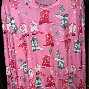 Pink Cowboy Boot Print Mesh Shirt